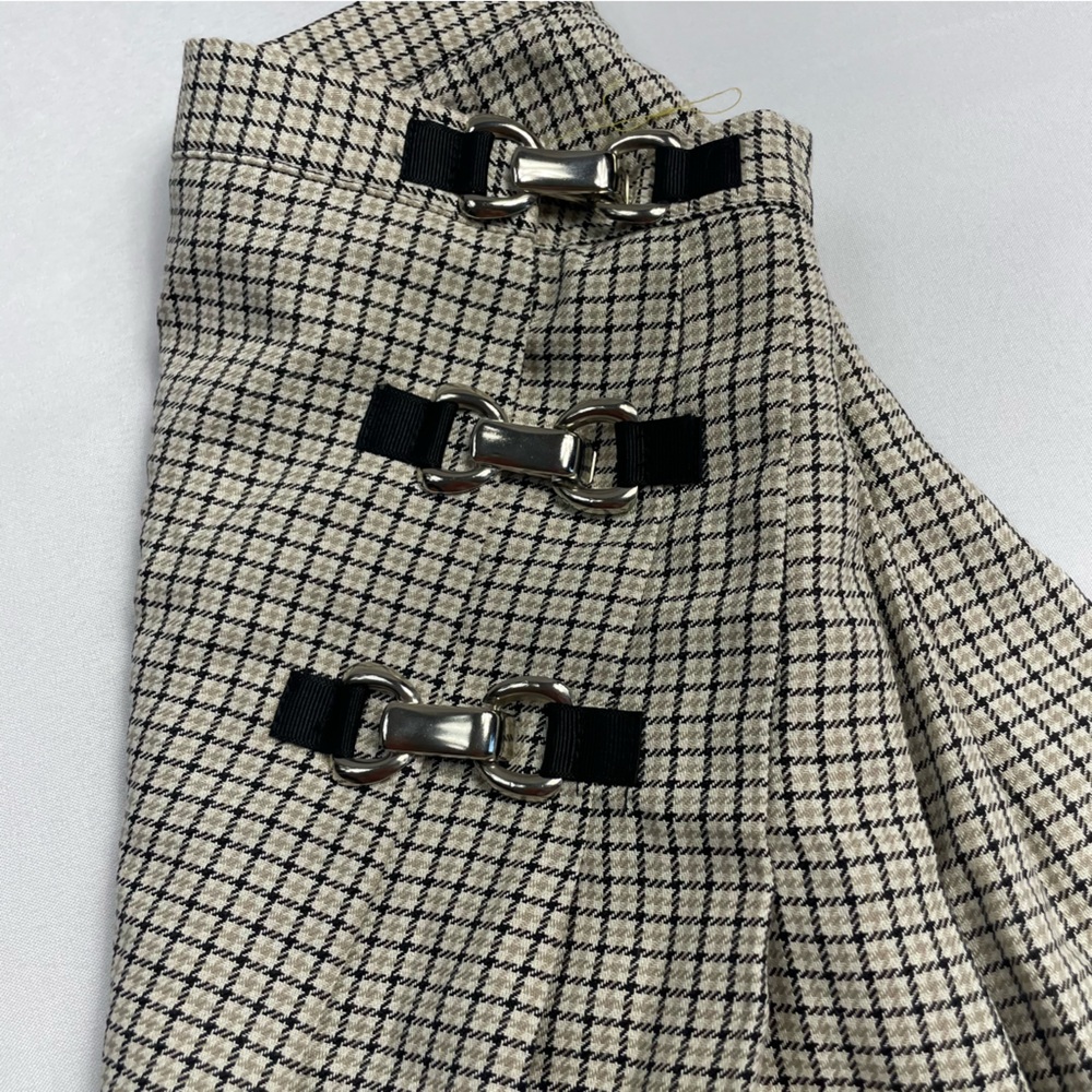 MGR Plaid Mini Skirt 3 Ivory Pleat Schoolgirl Harajuku Prep Grunge Academia - Picture 4 of 13